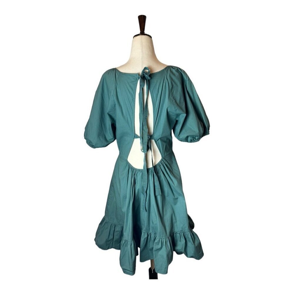 Peter Som Collective Dress Womens 12 Green Puff Sleeve Tie Fit And‎ Flare Mini - Picture 3 of 12